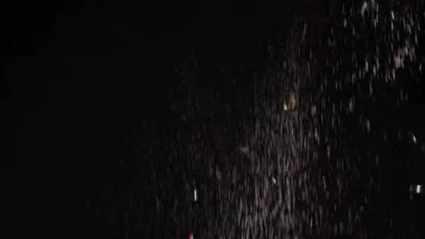 Stream Falling Confetti Dust Particles Snowfall Black Background Размытый Абстрактный — стоковое видео