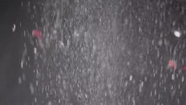 Proud Padajících Konfetů Prachových Částic Sněžení Černém Pozadí Rozmazané Abstraktní — Stock video