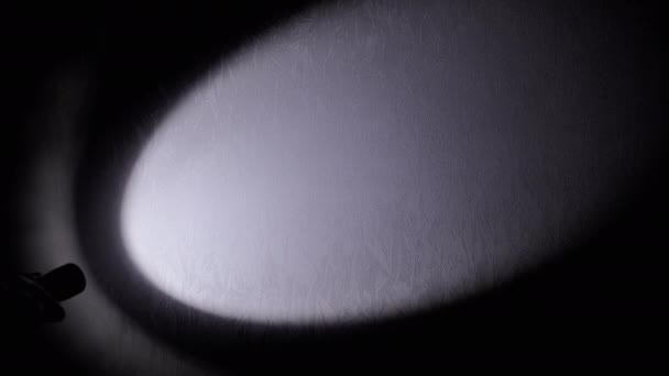 Unrecognizable Person Shines Flashlight Wall Dark Room Close Silhouette Hand — Vídeos de Stock