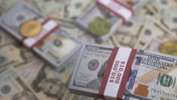 Mãos Lance Pack 100 Dollar Bills Blurred Money Background Pilhas — Vídeo de Stock
