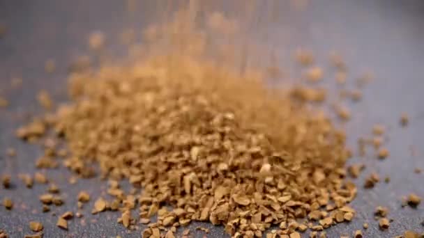 Instant Coffee Granules Fall Scatter Heap Black Background Slow Motion — Stok video