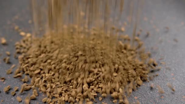 Instant Coffee Granules Fall Scatter Heap Black Background Slow Motion — Video
