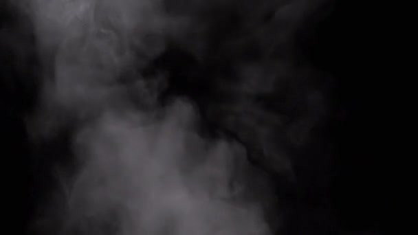 Buharı Nın Karışık Parçacıkları Nın Patlaması Kara Arkaplan Izole Edildi — Stok video