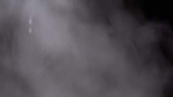 Falling Stream Splashes Rising Cloud Water Vapor Black Background Esplosione — Video Stock