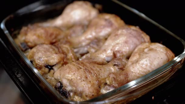 Sült Sült Sült Csirkeláb Shin Sült Sütőben Sütőlap Egy Otthoni — Stock videók