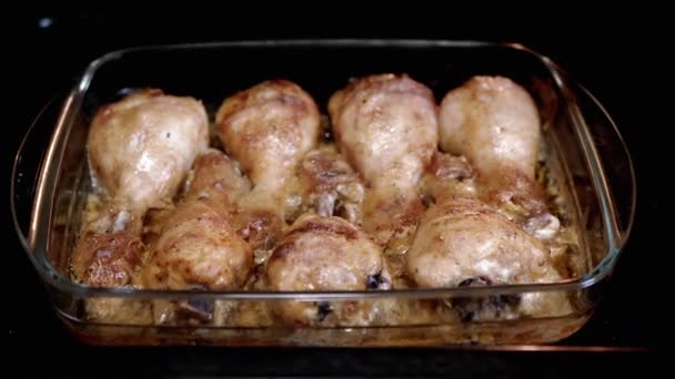 Fried Crispy Chicken Legs Shin Baked Oven Baking Sheet Home — Stock Video