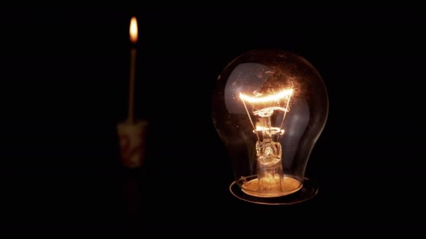 Aproape Flickering Lamp Într Cameră Întunecată Fundalul Negru Unei Lumânări — Videoclip de stoc