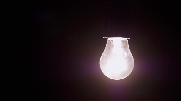 Pendurado Balançando Cintilante Lâmpada Quarto Escuro Fundo Preto Velho Edison — Vídeo de Stock