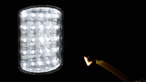 Burning Candle Burns Out Black Forground Bright Flashlight Uzayı Kopyala — Stok video