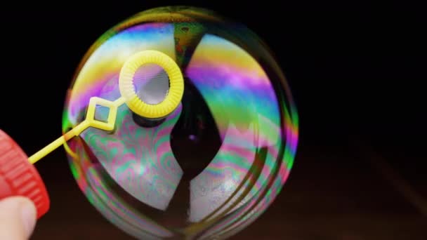 레인보우 Bubble Ring Black Background 텍스처 색상의 방울의 무지개 다양성 — 비디오
