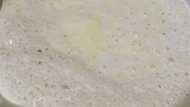 Zbliżenie Fermentacja Sourdough Pęcherzyki Powietrza Powierzchni Ciasta Drożdżowego Tekstura Tło — Wideo stockowe