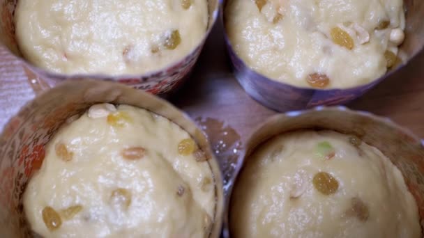 Yeast Dough Raisins Easter Cakes Parchment Paper Baking Dish 견과류 — 비디오
