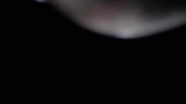 Велика Мильна Бульбашка Повільно Падає Спалахує Чорному Тлі Розмитий Рух — стокове відео