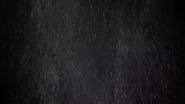 Erős Hóvihar Szél Csökkenő Részecskék Egy Fekete Háttér Robbanás Ütközés — Stock videók