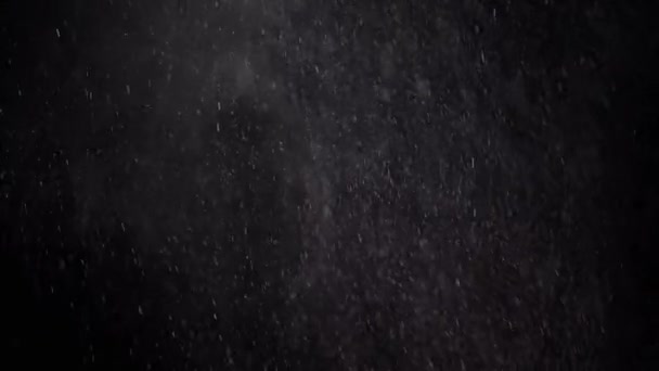 Erős Hóvihar Szél Csökkenő Részecskék Egy Fekete Háttér Robbanás Ütközés — Stock videók