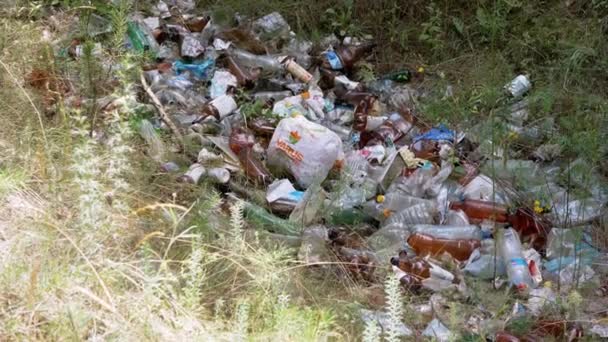 Ucraina Kamenskoe 2023 Scarico Con Bottiglie Plastica Scartate Nella Foresta — Video Stock
