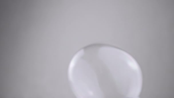 Seskupit Mýdlové Bubliny Pohybující Šedém Pozadí Prázdném Prostoru Zavřít Vyfoukl — Stock video
