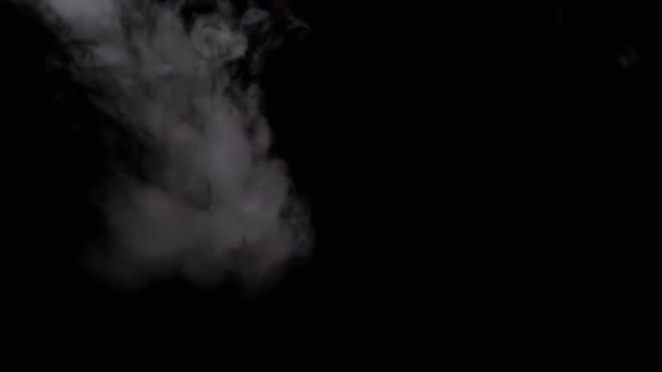 Ιπτάμενα Σύννεφα Πυκνού Γκρι Καπνού Ένα Απομονωμένο Μαύρο Φόντο Παγωμένα — Αρχείο Βίντεο