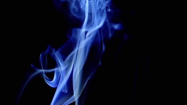 Тонкие Кудри Голубого Дыма Поднимаются Заполняя Пустое Пространство Чёрный Фон — стоковое видео