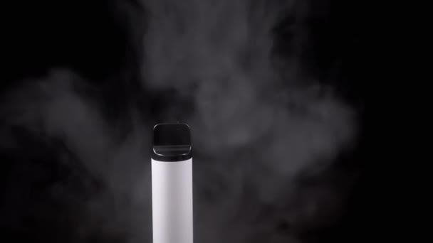 White Electronic Cigarette Vape Smoke Black Background Empty Space Cigarette — Stock Video