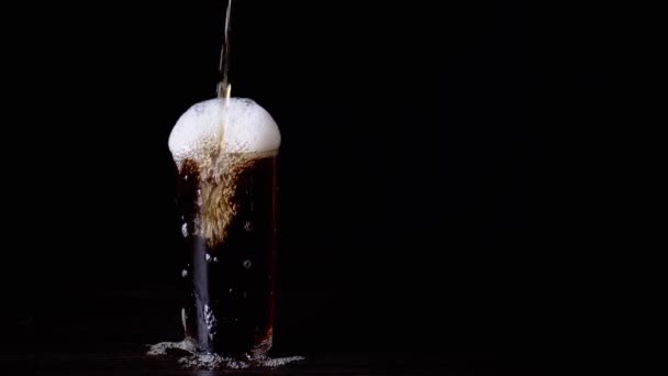 Pouring Hot Tea Drink Whiskey Wet Glass Black Background Close — Stock Video