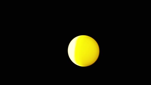 Вращающийся Желтый Шар Сфера Летит Пустом Пространстве Черном Фоне Абстрактно — стоковое видео