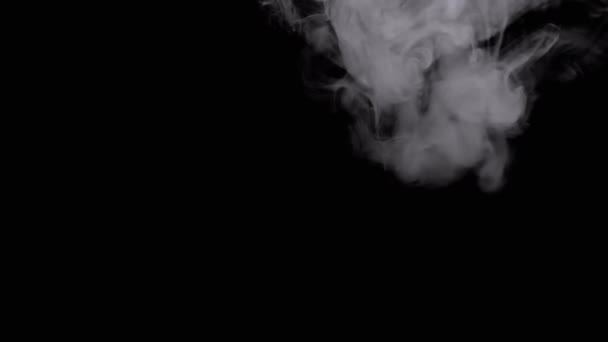 浓密的白烟的Icy云 雾气漂浮在模糊的黑色背景上 空荡荡的地方模糊的动议 Bokeh 软烟或蒸气的质感和结构 慢动作 — 图库视频影像