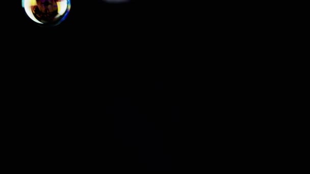 Viele Bunte Seifenblasen Fliegen Auf Einem Schwarzen Hintergrund Leeren Raum — Stockvideo