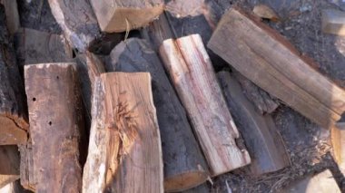 Yakacak odunların yakın çekim görüntüsü. Isıtma, kış ve kırsal konularla ilgili projeler için mükemmel. Bu bir sıcaklık ve hazırlık hissi uyandırıyor..