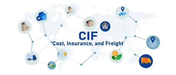 Cif成本保险运费概念运输交货期图标集说明性矢量 — 图库矢量图片