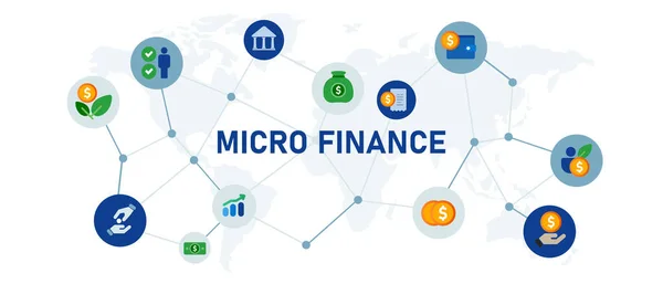 Micro Finanza Prestito Micro Finanziamento Piccolo Finanziamento Prestito Icona Set — Vettoriale Stock