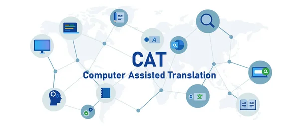 Cat Dator Assisterad Översättning Machide Hjälpt Språk Översättare Vektor Illustration — Stock vektor