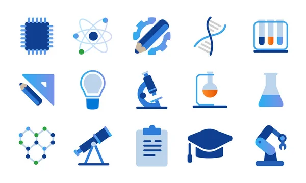 Research Icon Set Collection Biochemistry Technology Astronomy Tube Flask Lab — Stock Vector