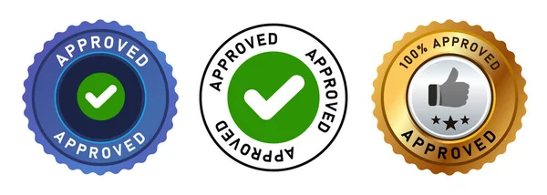 Etiqueta Adhesiva Emblema Marca Control Calidad Aceptada Redonda Oro Azul — Vector de stock