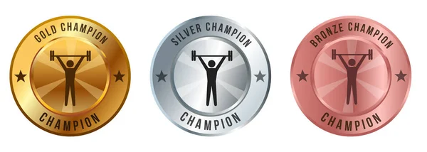 Gewichtheben Schwerheben Eisen Gold Silber Bronzemedaille Medaillon Emblem Grafik Runde — Stockvektor