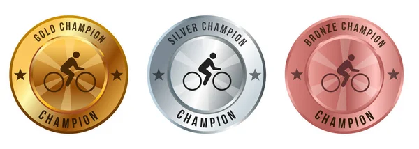 Kolo Cyklista Jízda Kole Zlatá Stříbrná Bronzová Medaile Medailon Vítěz — Stockový vektor