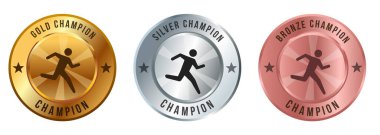 Koşu maratonu sprint yarışması spor madalya kazananı altın gümüş bronz rozetler daire şekil vektörü