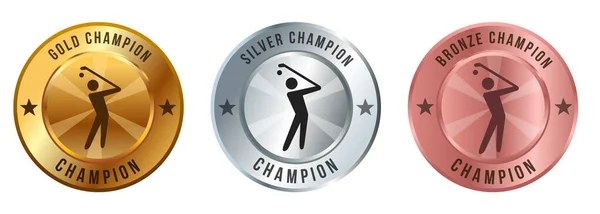 Golf Soutěž Tee Ball Golfista Zlatý Znak Medailon Vítěz Medaile — Stockový vektor