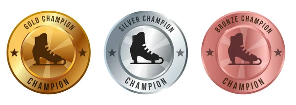 Patinaje Sobre Hielo Zapatos Skate Icono Medalla Medalla Medallón Oro — Vector de stock