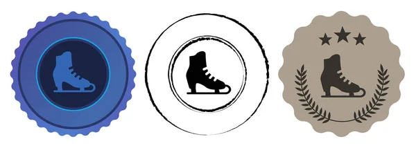 Schaatsen Figuurschaatsen Icoon Embleem Medaille Medaillon Platte Blauwe Zwarte Stempel — Stockvector