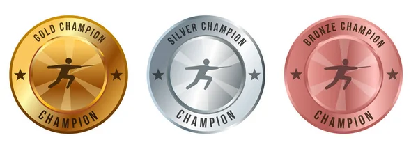 Šerm Meč Plot Zlatá Stříbrná Bronzová Medaile Sportovní Soutěž Mistrovství — Stockový vektor