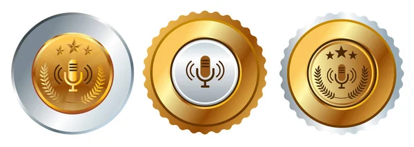 Подкаст Радио Вещания Музыкальный Конкурс Голосовой Речи Конкурса Медаль Вектор — стоковый вектор