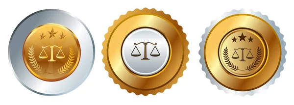 Gesetz Gesetzgebung Waagen Symbol Goldmedaille Rechtliche Ausgewogenheit Wettbewerb Meisterschaft Preis — Stockvektor