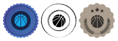 Basketbol topu madalya yuvarlak turnuva birincisi madalyon grafik set vektörü