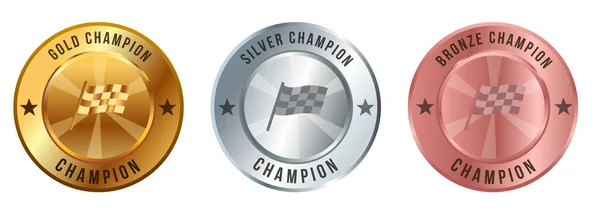 Kariert Schwenken Rallye Flagge Gold Medaille Silber Bronze Rennen Sport — Stockvektor