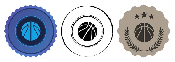 Basketball Basketballmedaille Runde Form Wettbewerb Turniersieger Medaillon Grafik Set Vektor — Stockvektor