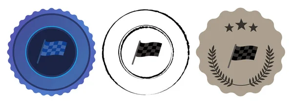 Перевірені Махаючі Гонки Ралі Прапор Плоскі Сині Медалі Гонки Спортивні — стоковий вектор