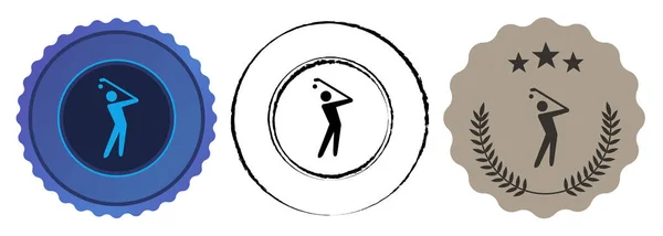 高尔夫比赛开球高尔夫球手高尔夫球手金牌奖牌冠军奖牌圆形图形矢量 — 图库矢量图片