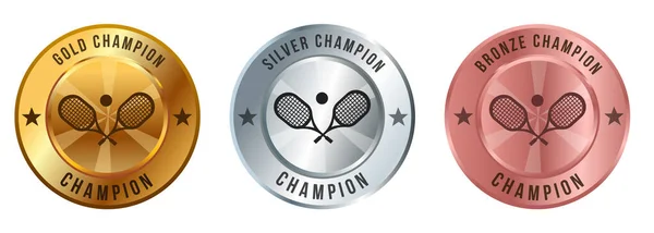 Medaglia Oro Medaglia Argento Medaglia Bronzo Palla Tennis Sano Sport — Vettoriale Stock