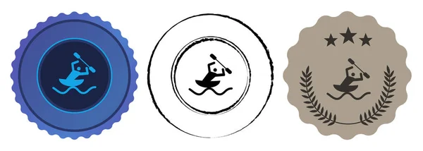 划艇划艇人民航海运动比赛授予蓝色 扁平奖牌矢量 — 图库矢量图片